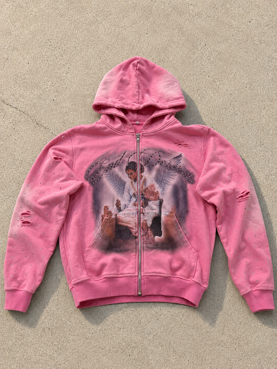 Pink ANGEL RHINESTONE ZIP HOODIE