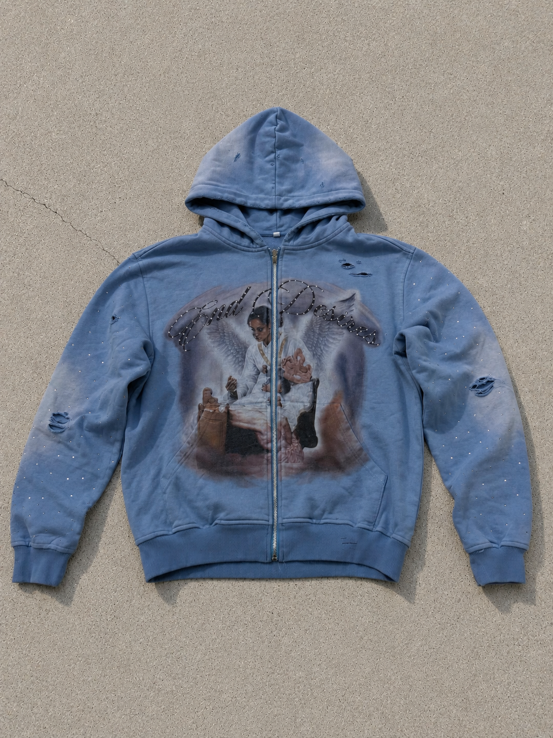 Blue ANGEL RHINESTONE ZIP HOODIE