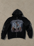 Black ANGEL RHINESTONE ZIP HOODIE
